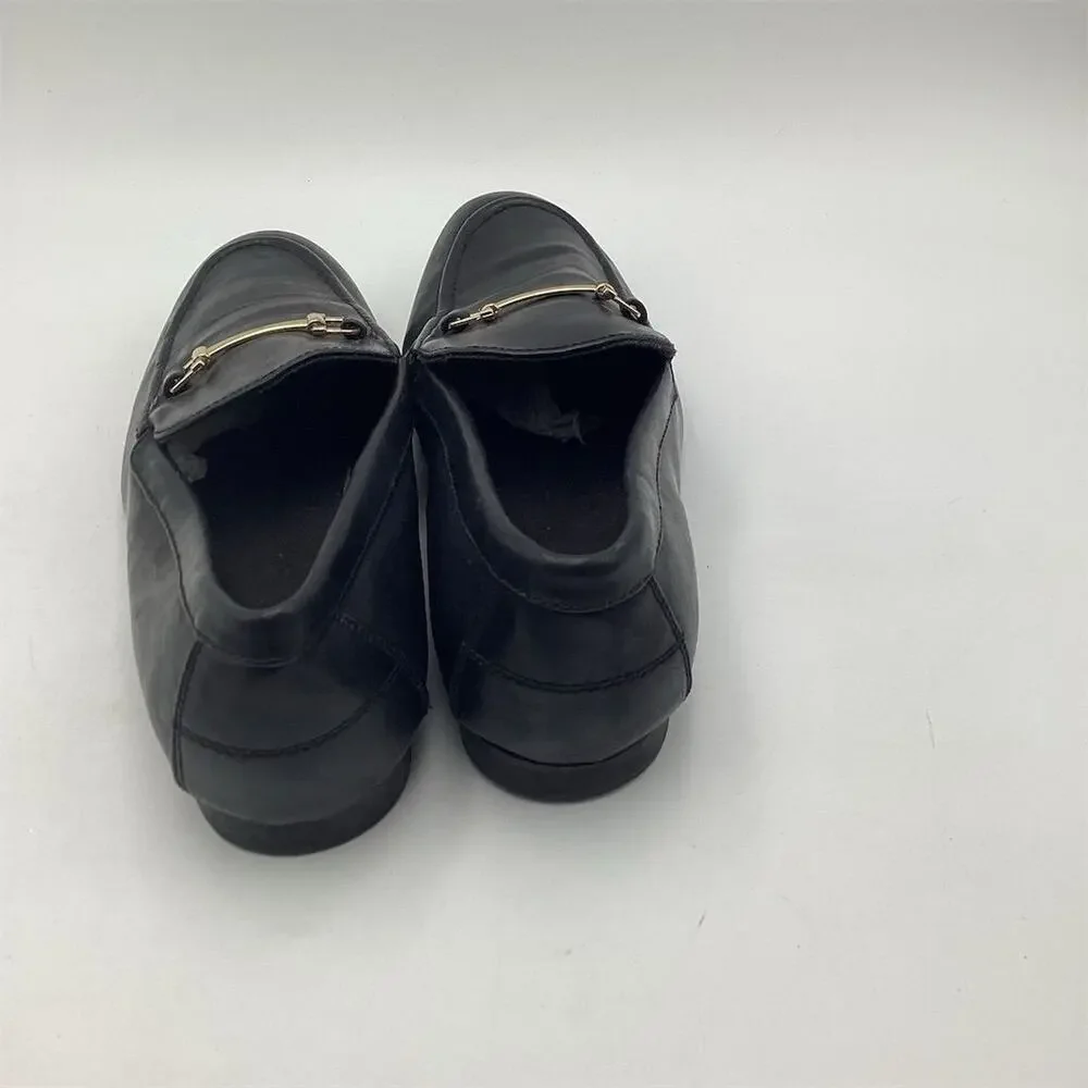 H&M Unisex Black Leather‎ Loafers Gold Accent Size 42